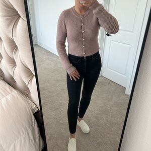 Jessica Simpson S Small Cropped Mauve pink raspberry Button-Up Knit Cardigan